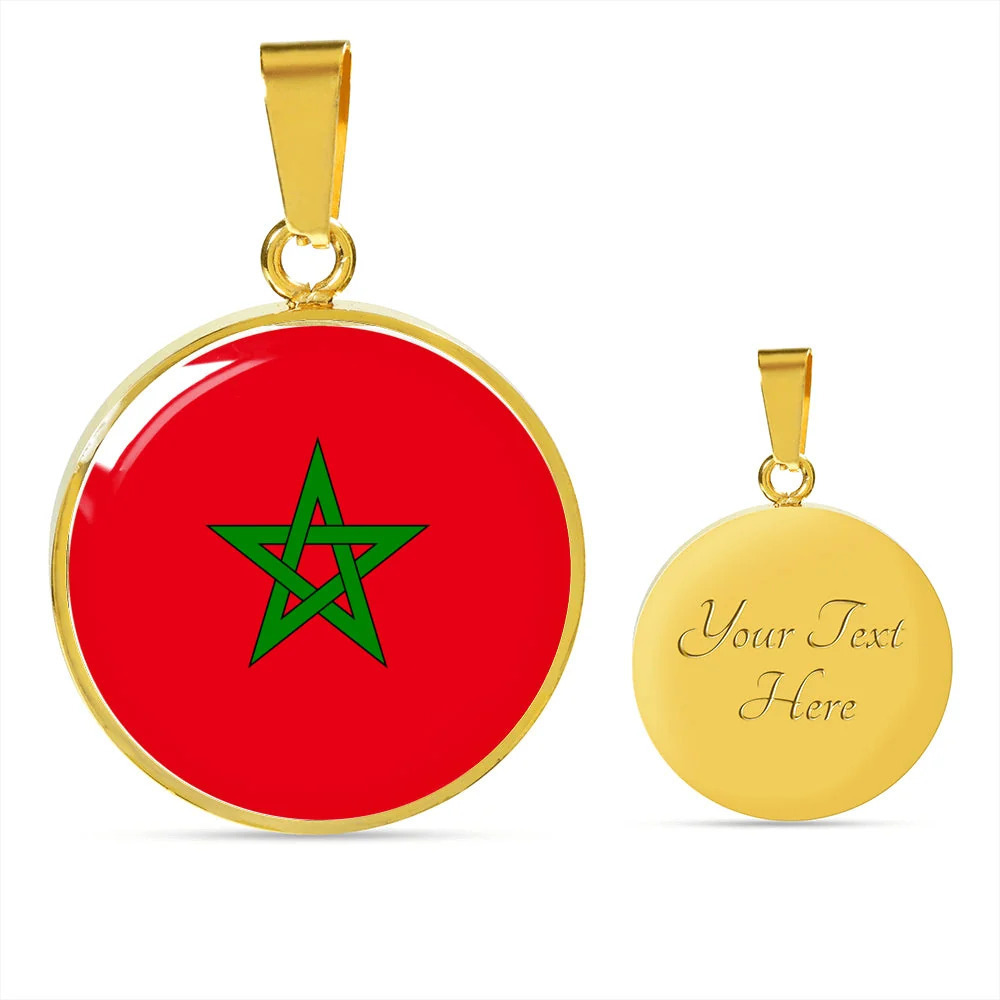 Morocco Flag Necklace Moroccan Personalized Engraved Gold Circle Necklace Custo
